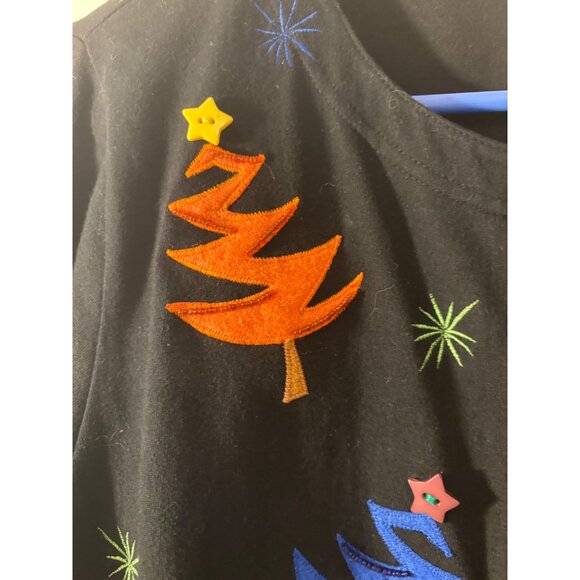 Michael Simon Light Holiday Cardigan Embroidered Festive Button Front Black - Picture 3 of 6